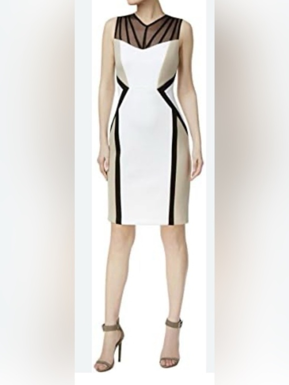NWT Colorblock Pencil Dress - White and Beige with Black Trim